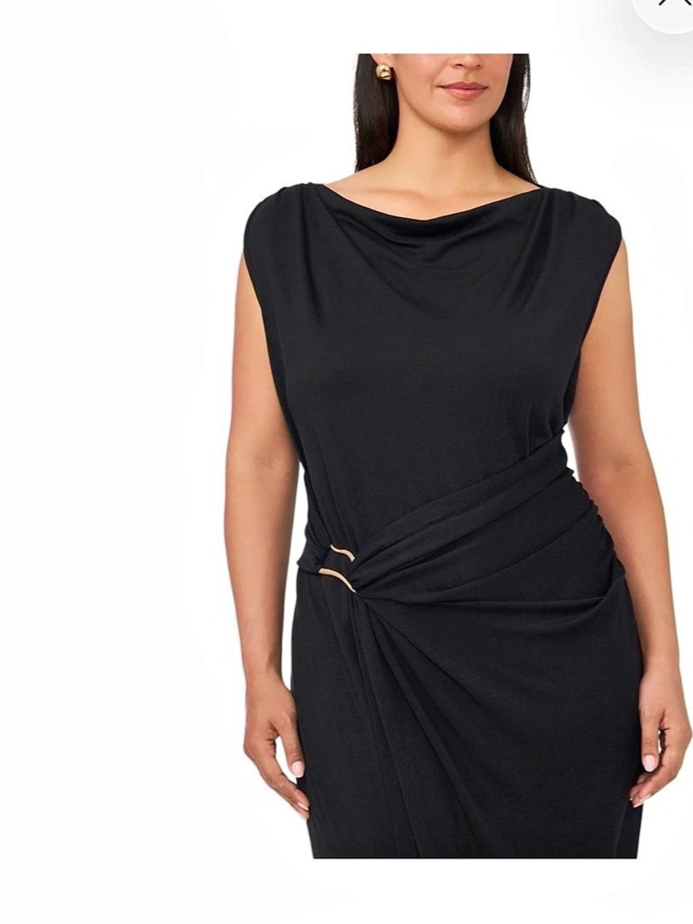 MSK Plus Size Boat Neck Short-Sleeve Midi Dress Black 3X New - Picture 2 of 6